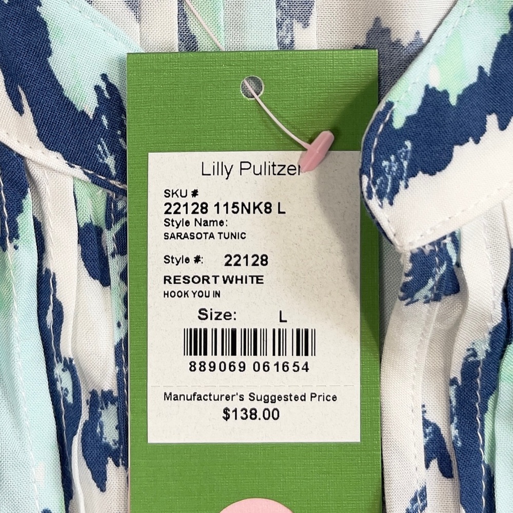 Lilly Pulitzer White and Blue Boxy Tunic with Mandarin Collar L - Picture 9 of 10
